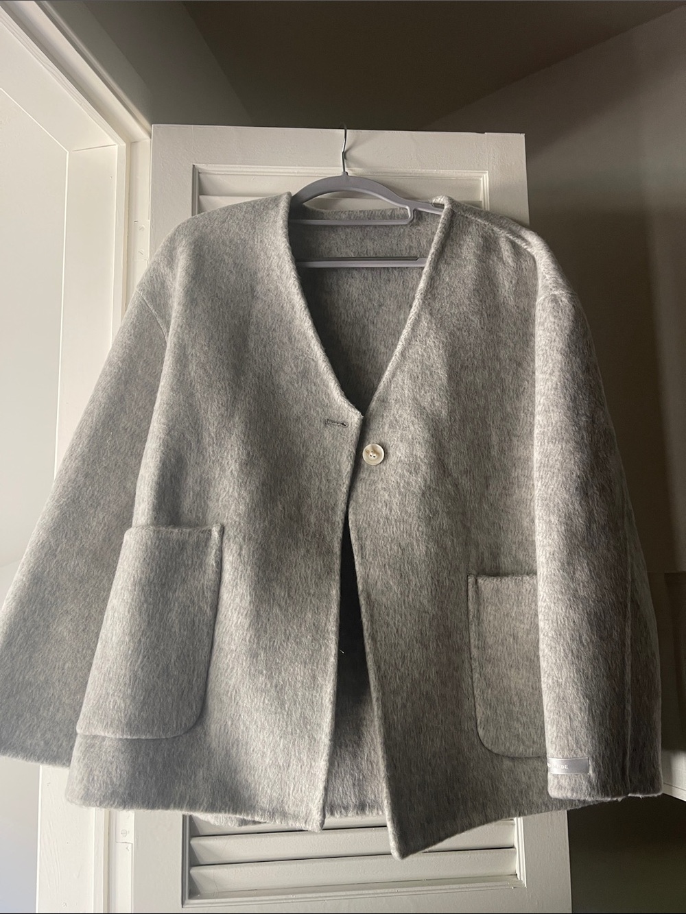 Women's Light Gray VโNeck Wool Blend Cape Jacket (Hand made )